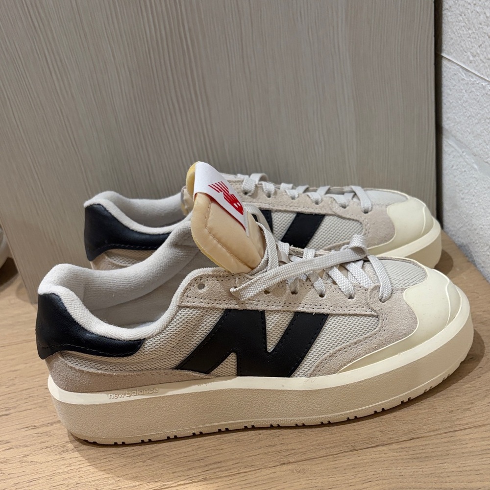 Womens Beige and Black Retro Runner Sneakers